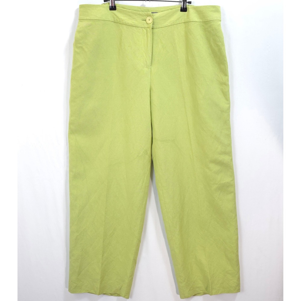 Kate Hill Linen Blend Pants Women 16WP High Rise Lime Green Chic Minimalist - Picture 1 of 9